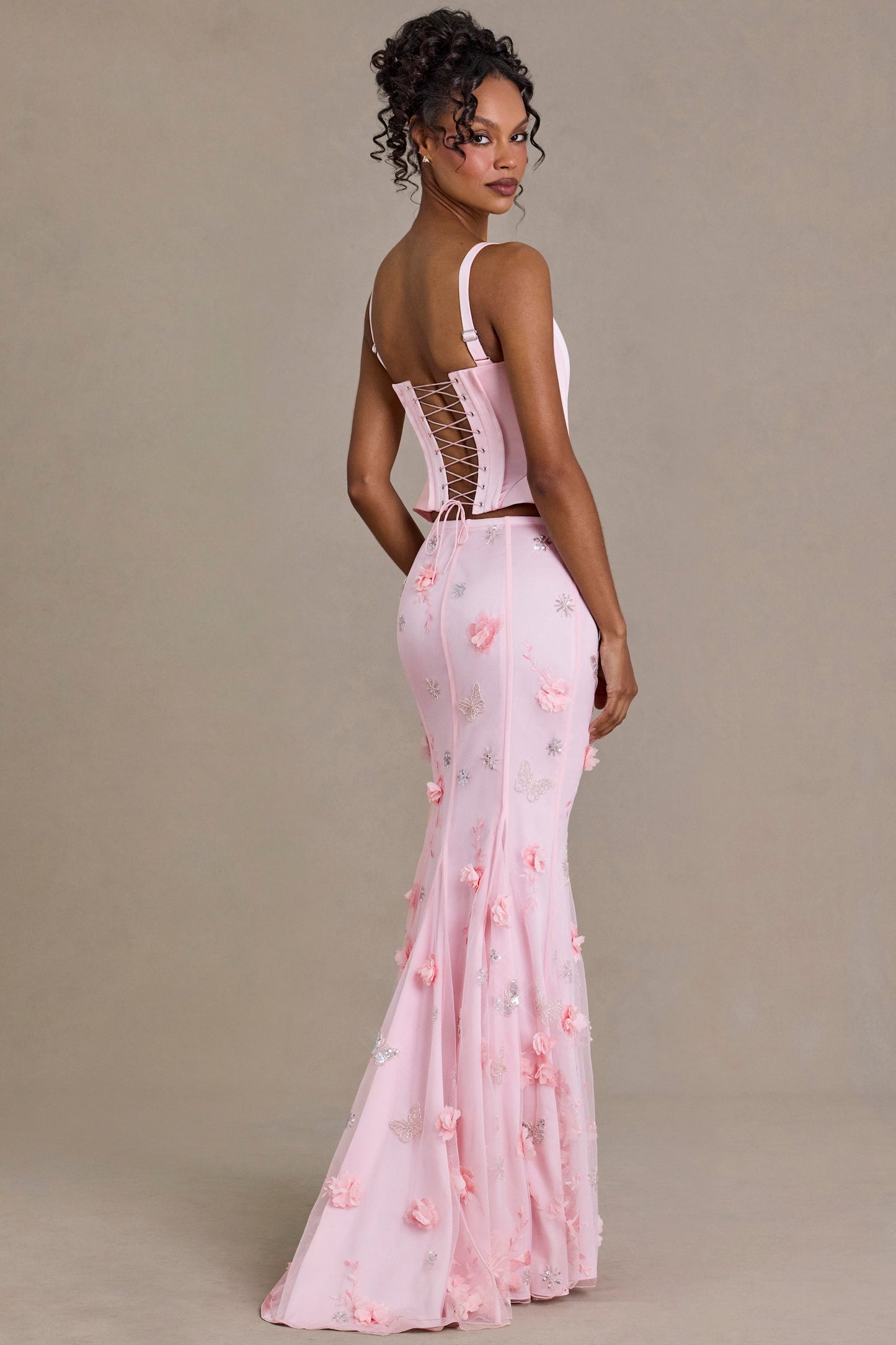 Premium Embellished Tulle Skirt in Baby Pink