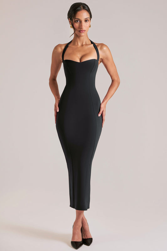 Halterneck Midaxi Dress in Black
