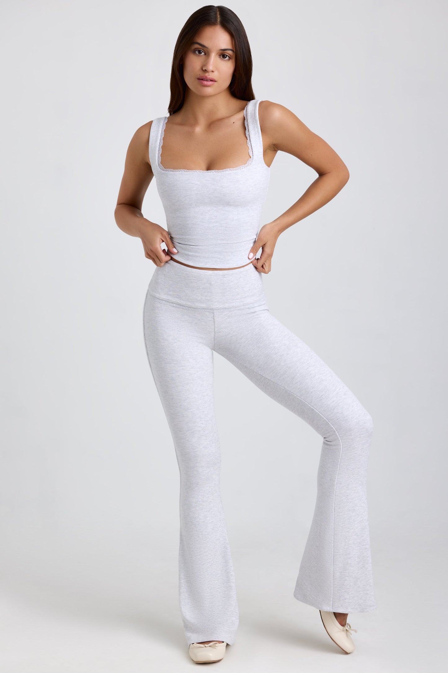 Ribbed Modal Lace-Trim Tank Top in Grey