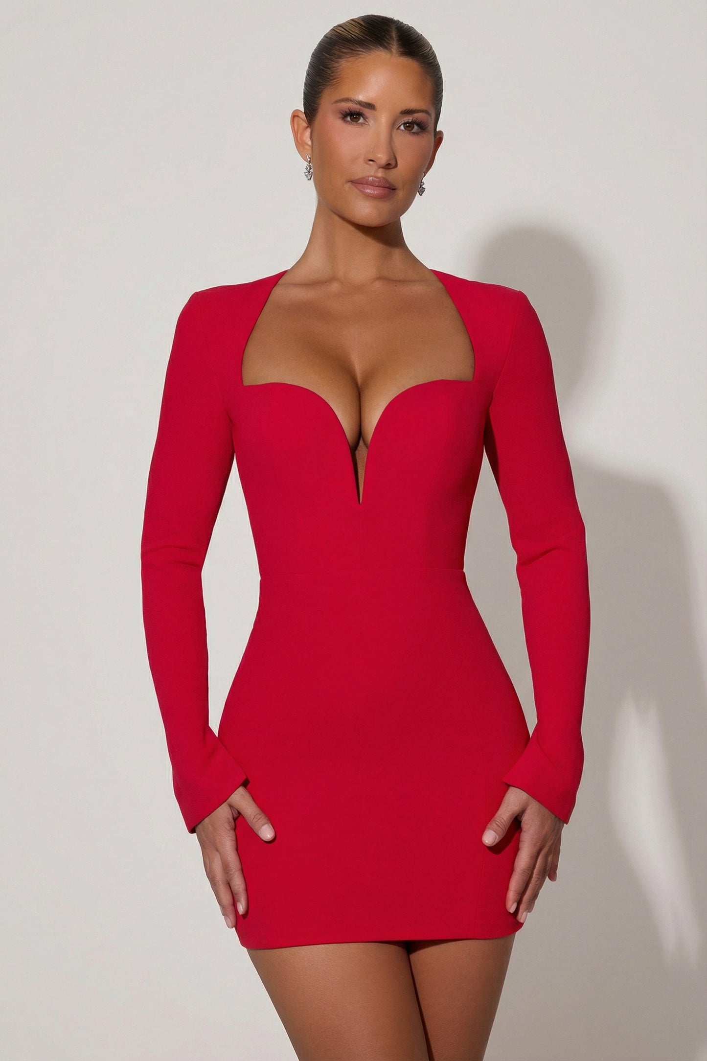 Cut-Out Heart-Detail Bodycon Mini Dress in Red